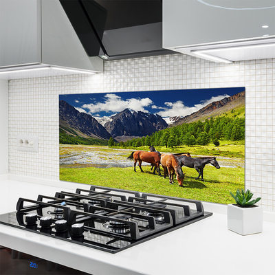 Szkło Dekoracyjne do Kuchni Konie na Górskim Pastwisku