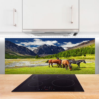 Szkło Dekoracyjne do Kuchni Konie na Górskim Pastwisku