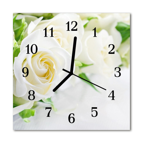 Zegar szklany kwadratowy Róże