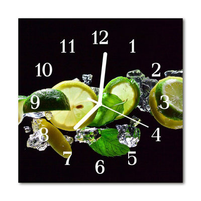 Zegar szklany kwadratowy Limonka cytrynowa