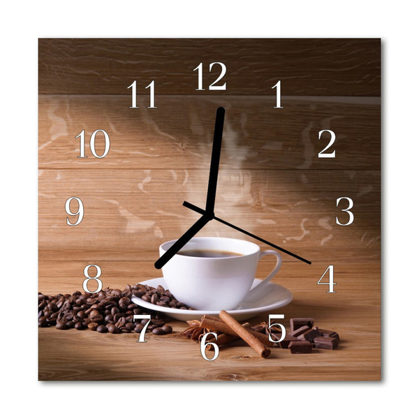 Zegar szklany kwadratowy Kawa