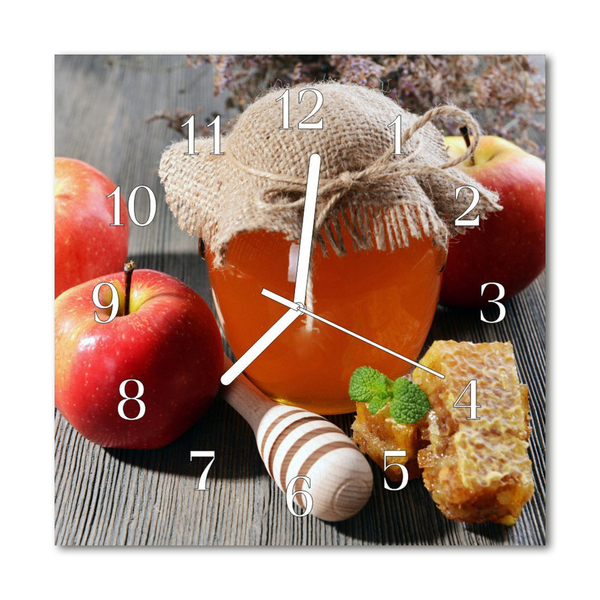 Zegar szklany kwadratowy Jabłko miód