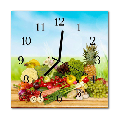 Zegar szklany kwadratowy Owoce warzywa
