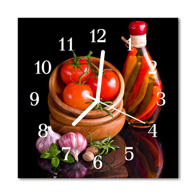 Zegar szklany kwadratowy Czosnek pomidor