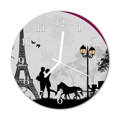 Zegar szklany okrągły Miłość Paryż