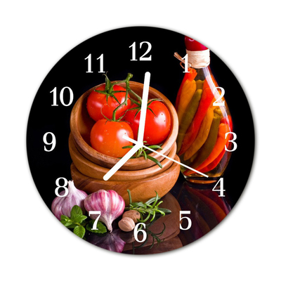 Zegar szklany okrągły Czosnek pomidor