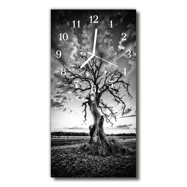 Zegar Szklany Pionowy Natura Drzewo Czarno-biały