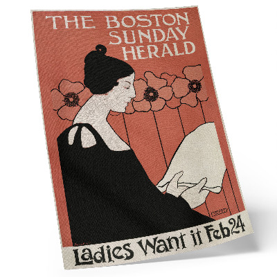 Plakat ścienny Plakat vintage z Boston Sunday Herald (1895–1901) przedstawiający kobietę czytającą gazetę w stylu secesyjnym autorstwa Ethel Reed