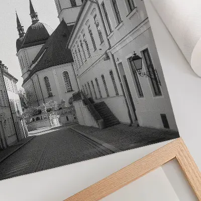 Nowoczesna grafika na płótnie przedstawiająca zabytkowe budynki z eleganckimi detalami architektonicznymi