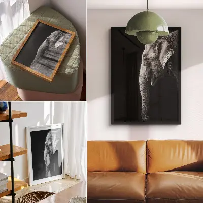 Monochromatyczny portret słonia w profilu plakat z teksturą płótna