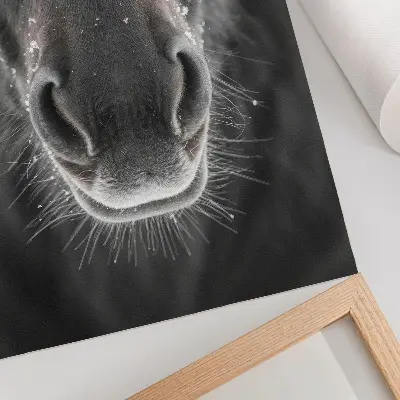 Nowoczesna grafika na płótnie fotorealistyczne zbliżenie końskiego pyska w śniegu
