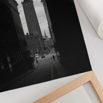 Nowoczesna grafika na płótnie Czarno-biała ulica z wieżą monumentalnym centrum