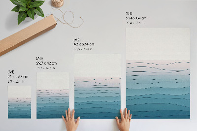 Plakat z teksturą płótna Fale na tle błękitu i różu spokojny design