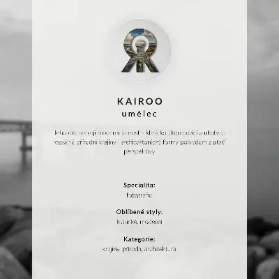 Nowoczesna grafika na płótnie spokojny pejzaż z mostem na kamienistej plaży przy szarym niebie