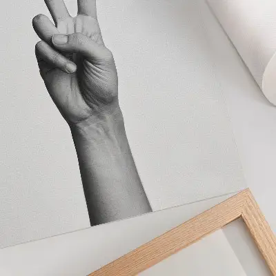 Nowoczesna grafika na płótnie czarno-biały gest pokoju w minimalistycznym i eleganckim stylu