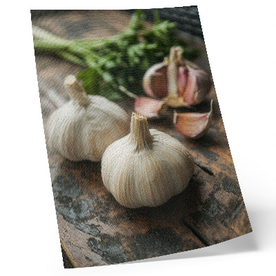 Plakat na płótnie Czosnek na drewnie natura rustykalny klimat autentyczność