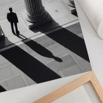 Plakat minimalistyczna architektura kolumny i cienie z teksturą płótna