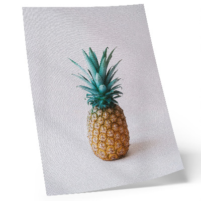 Plakat z teksturą płótna Ananas o turkusowych liściach na białym tle