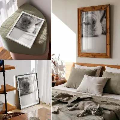 Nowoczesna grafika na płótnie zbliżenie na teksturę psa w stylu minimalistycznym czarno-białe