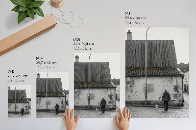Plakat ścienny Osoba z psem przed starym budynkiem