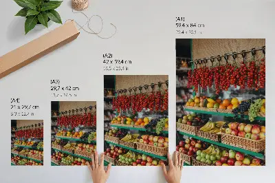 Plakat z teksturą płótna barwne owoce podkreślające aromat tradycji i atmosferę przyrody