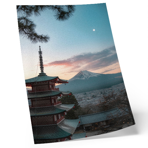 Plakat z teksturą płótna Pagoda w tle góra odcienie nieba harmonia