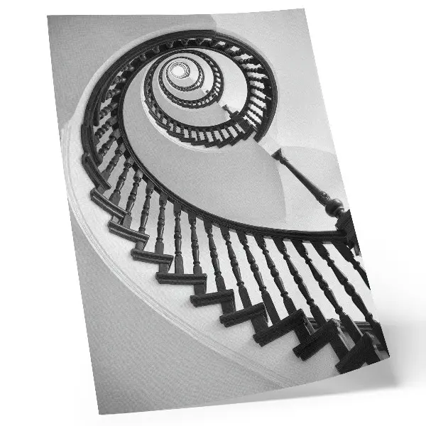 Plakat na płótnie spiralna klatka schodowa w stylu czarno-białej elegancji i nowoczesności