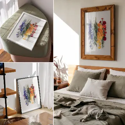 Plakat na płótnie kwiaty ustawione w pionowej linii o żywych kolorach harmonizujące z naturą