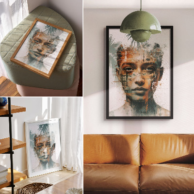 Plakat ścienny Portret kobiety z tropikalnymi motywami