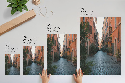 Plakat ścienny Urocza uliczka donice na rośliny cieple barwy