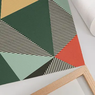Nowoczesna grafika na płótnie z różnorodnymi trójkątami i paskami w mocnych odcieniach