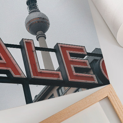 Plakat ścienny Wieża telewizyjna czerwony neon szarość