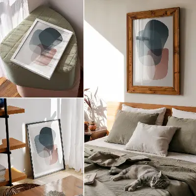 Nowoczesna grafika na płótnie przenikające się kształty w stylu minimalistycznej elegancji