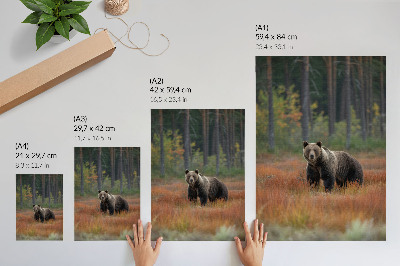 Plakat z teksturą płótna Niedźwiedź w jesiennym lesie naturalność i spokój