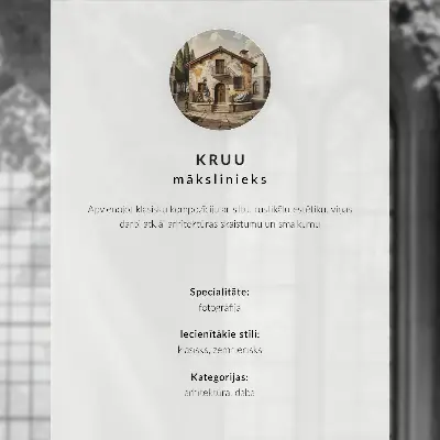 Nowoczesna grafika na płótnie ciepły dom z widokiem na drzewa, kamienne ogrodzenie i spokojny klimat