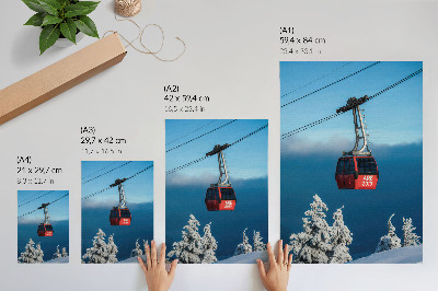 Nowoczesna grafika na płótnie Zimowy krajobraz czerwona gondola białe drzewa