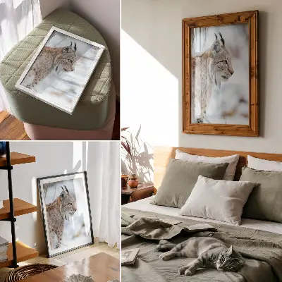 Plakat z teksturą płótna zimowy pejzaż przedstawiający piękną przyrodę w naturalnych barwach i harmonii