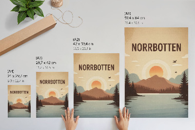 Nowoczesna grafika na płótnie Krajobraz jezioro góra zachód drzewiat turkus beż