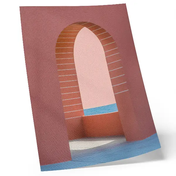 Plakat ścienny pastelowe łuki przedstawiające minimalistyczną architekturę nad morzem