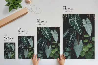 Nowoczesna grafika na płótnie zielone liście na kontrastowym ciemnym tle