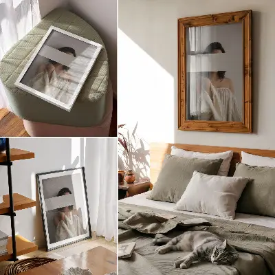 Plakat ścienny zmienny motyw w kolorach bieli i beżu w stylu minimalistycznym
