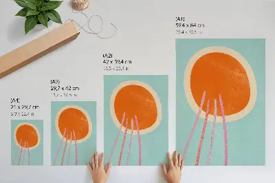 Nowoczesna grafika na płótnie pomarańczowy okrąg na turkusowym tle z różowymi liniami