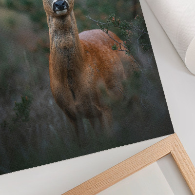 Plakat z teksturą płótna Jeleń w lesie zielone tło spokój natura