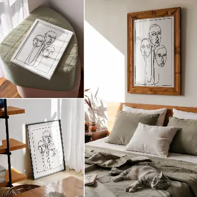 Plakat ścienny twarze w stylu minimalistycznego line artu