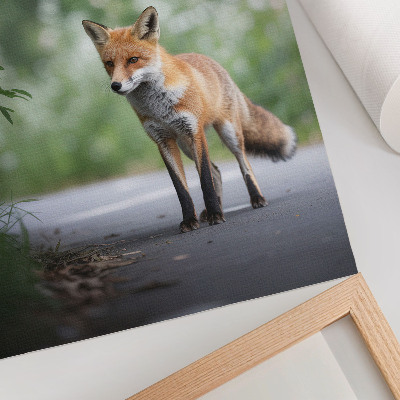 Plakat z teksturą płótna Lis w zieleni natura spokój minimalizm