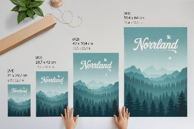 Plakat z teksturą płótna Niebieskie góry zielone drzewa przestrzeń natura
