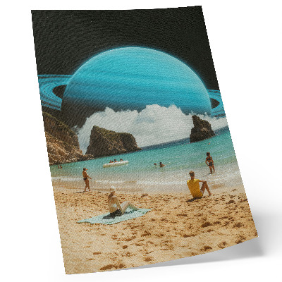 Nowoczesna grafika na płótnie Plaża z planetą nad wodą w słoneczny dzień