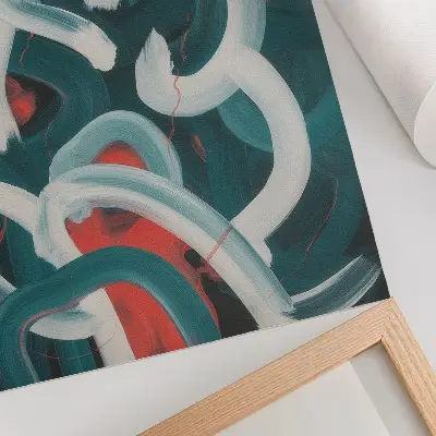 Plakat z abstrakcją dynamiczne pociągnięcia w kolorze turkusowym z teksturą płótna