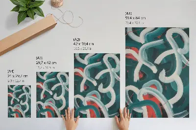 Plakat z abstrakcją dynamiczne pociągnięcia w kolorze turkusowym z teksturą płótna