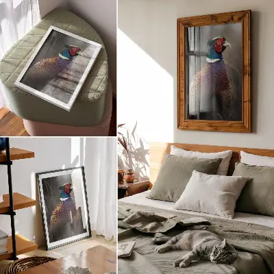 Plakat na płótnie z motywem kolorowych piór bażanta w intensywnych barwach